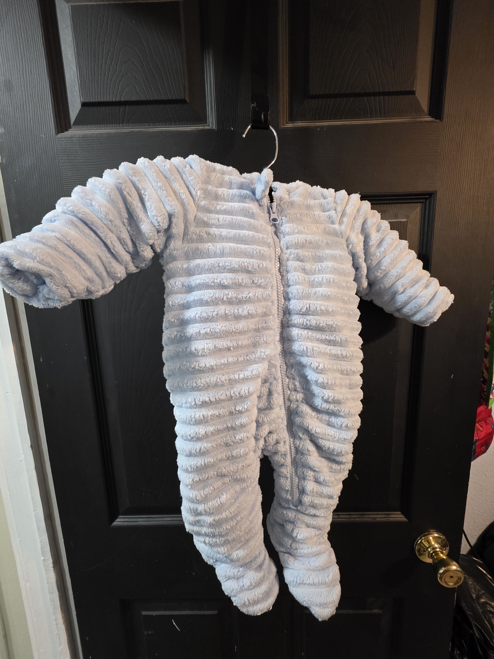 wonder nation Light Blue Plush Footed One-Piece Zipper Romper